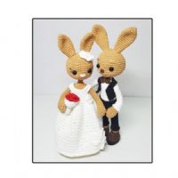 El Örgüsü Amigurumi Uyku Arkadaşı Gelin Damat Tavşan